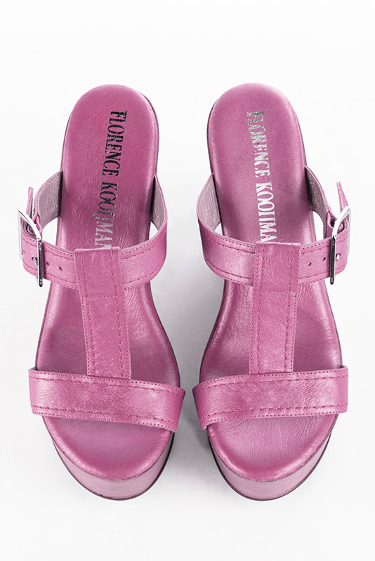 Hot pink women's fully open mule sandals.. Top view - Florence KOOIJMAN